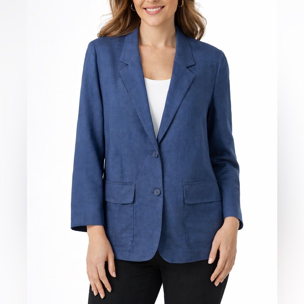 Rafferty Vintage Linen Blazer Jacket Blue Women’s Size M Classic Tailored